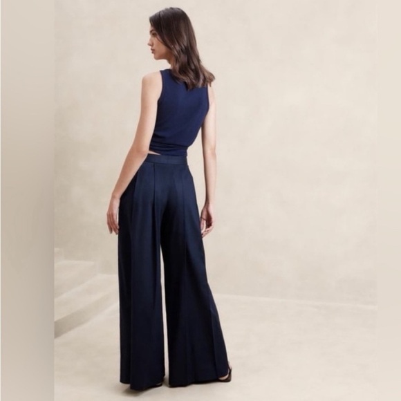 NWT! Banana Republic Preppy Navy Linen-Blend Palazzo Pant - Multiple Sizes 🔹 - Picture 3 of 6